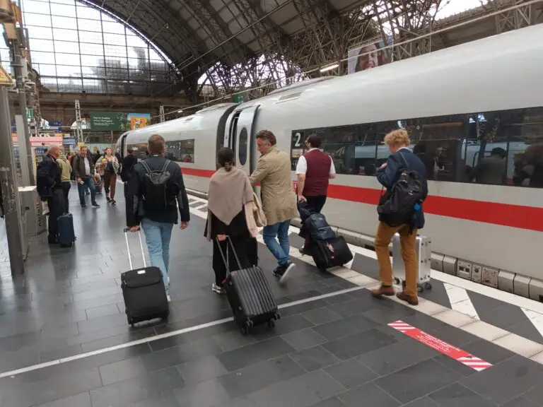 [:en]People are going to the train with their suitcases.[:]
