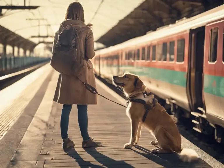 [:en]A woman with a dog on the train platform[:]