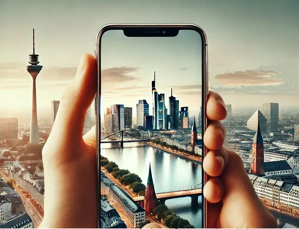 Mainos: Opastuskierros Dusseldorfissa kännykän ohjaamana.