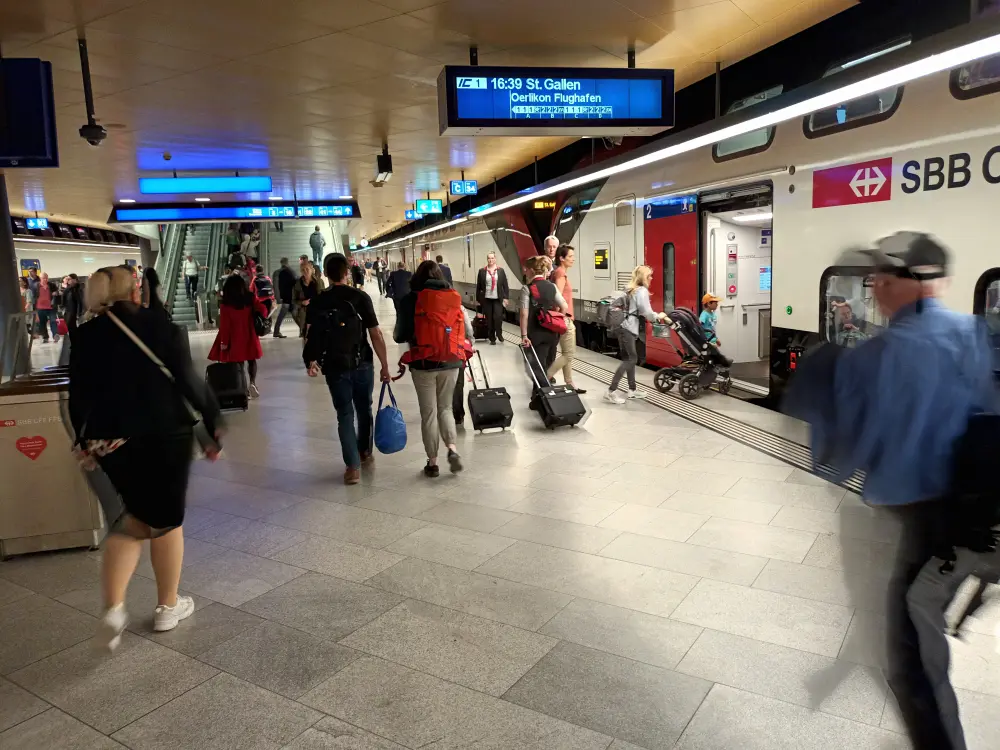 People on the train platform in Zurich