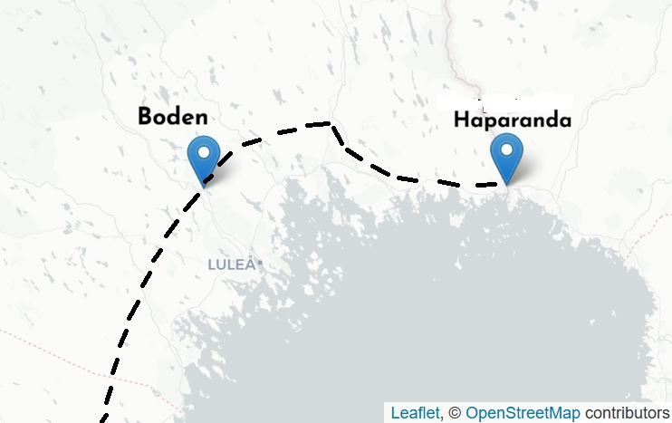 Rail map, with Haparanda and Boden