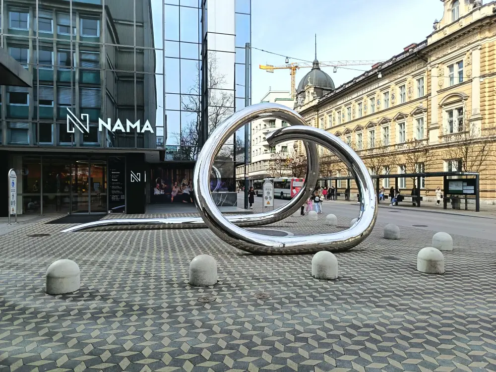 A pipe-like artwork in the center of Ljubljana.