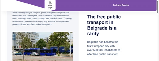 A screenshot from a website that talks about public transport in Belgrade.